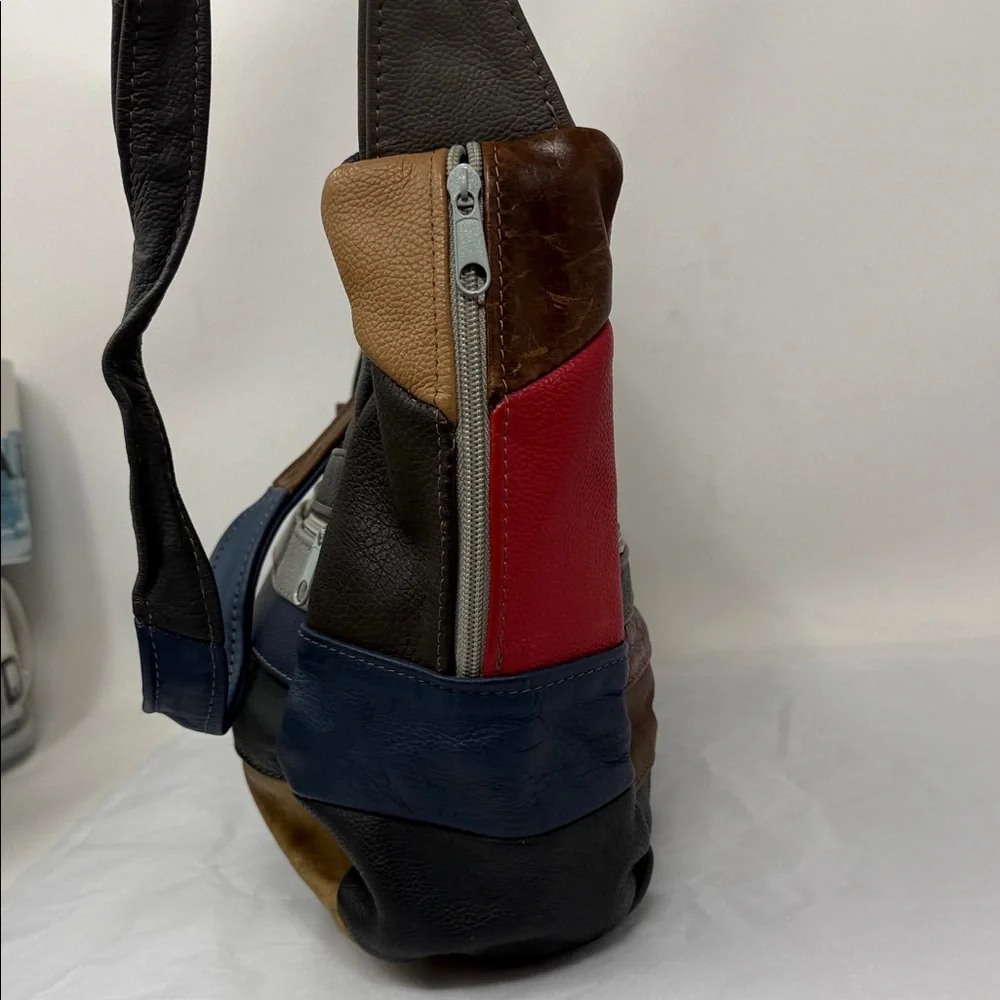 Patchwork Leather Hobo Bag Boho Slouchy Shoulder Purse Y2K artisan Indie - Picture 5 of 12